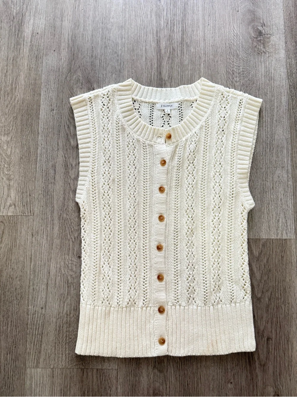 z supply cabot cream crochet button front sweater vest blouse size small NEW